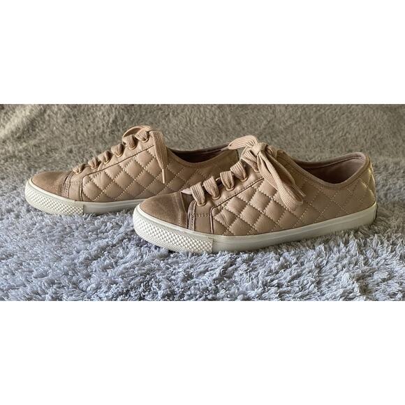 TORY BURCH “Marion” Quilted Leather Logo Ribbon Laced Sneaker Sachet Pink Sz 7.5 - Picture 3 of 11